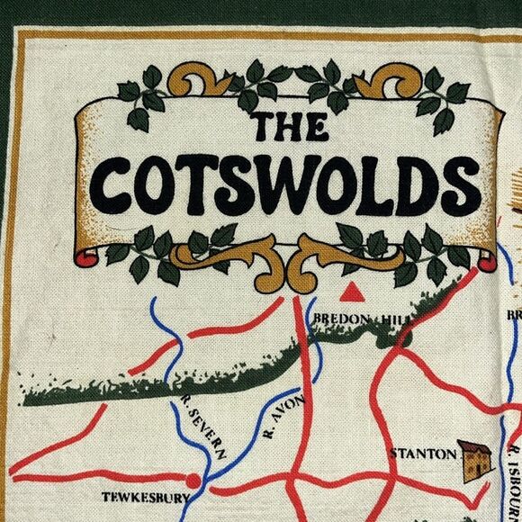 England Cotswolds Cotton British Villages Roads Map Towns Britain Made Tea Towel - Picture 6 of 6